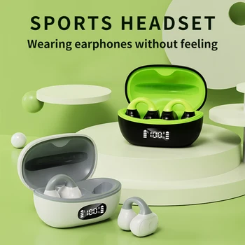 Открит скоба за ушите, съвместим с Bluetooth, Спортни слушалки с костна проводимост, Музикални слушалки с микрофон, калъф за цифров зареждане на смартфон