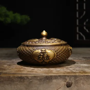 Пепелник с Годишен запас от Лотос от чиста Мед LAOJUNLU, на допир е тежка, отлично качество, Диаметър на корема, 12 см, китайската Традиционна