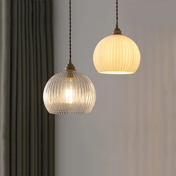Прост окачен лампа от скандинавския стъкло, модерен ресторант, бар, нощно шкафче за спалня, окачена лампа за тераси, семеен месинг окачен лампа