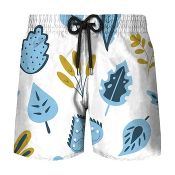 Прости Растителни Листа Графични Шорти За Сърф Дъска Мъжки Панталони са С 3D Принтом Ежедневни Хавайски Плаж Ледени Шорти Бански бързо съхнещи Топене