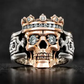 Пръстен във формата на череп с Циркониевой Корона, Мъжко Ретро-Преувеличени Кух Геометрично пръстен, жена