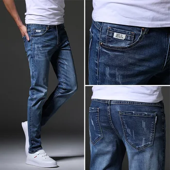 Размер 27-36, Нови Модни стрейчевые мъжки дънки, всеки ден прави Дънки Slim Fit, Стегнати памучни дънки, Мъжки дънкови панталони