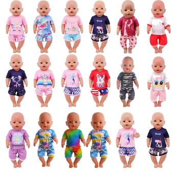 Разнообразие от стилове кукольной дрехи, Лятна тениска + шорти, 43-сантиметър новият дизайн на Детска пижама за 18-инчови кукли на Нашето поколение с хубав принтом