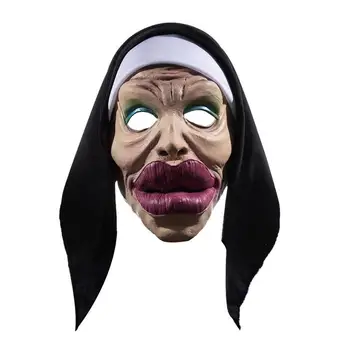 Реалистична Маска за лице Зъл Монахиня На Хелоуин, Градска маска За лице Монахиня С Кърпа за 20 *31 cm/7,9 * 12 инча, Ужасно Пълна с Капак за главата