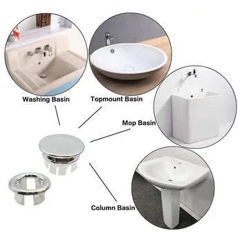 Резервни части за мивки 8 Опаковки переливной шапки и пръстени за мивка в банята с хромирано покритие и Abs-пластмаса
