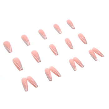 Розови режийни ноктите с дълъг модел, пълно покритие, квадратни изкуствени фалшиви нокти за жени, дрехи за изпълнения на сцената