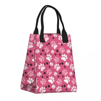 Розови, чанти за обяд с отпечатъци от лапи, термоизолированные дамски чанти с цветен принтом, красива чанта за обяд в училище офис, кутия за съхранение на Bento