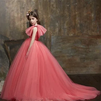 Рокля с цветя модел за Първо причастие, Сватба Елегантна тюлевое рокля Принцеса-Ангел с едно рамо, детски бал без ръкави, мечтата на децата, подарък
