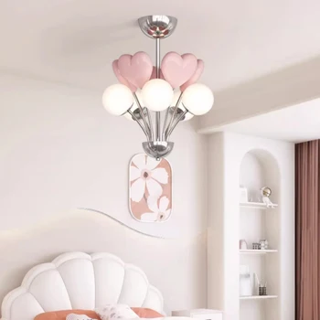 Романтични полилеи за спални Цветна лампа във формата на сърце Изчистен Скандинавски Топъл Декор за спалня на Принцеса За малко момиче