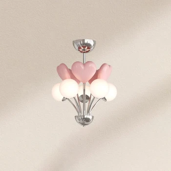 Романтични полилеи за спални Цветна лампа във формата на сърце Изчистен Скандинавски Топъл Декор за спалня на Принцеса За малко момиче