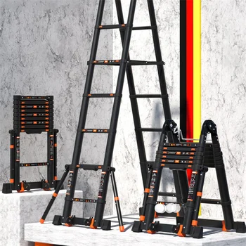 Сгъваема стълба от алуминиева сплав, мултифункционален домакински повдигаща се стълба, домашна преносима стълба на коледна елха, удебелена телескопичната стълба