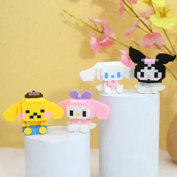 Серия Sanrio Hello Kitty Kuromi Melody, сладък cartoony мини-конструктор от малки частици, играчка за момичета