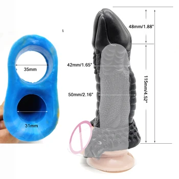 Силиконов кабел за удължаване на пениса FAAK, Многоцветни Многократна употреба на Презервативи, секс играчки за възрастни, Мъже, Кухи вибратор, обвивка За уголемяване на пениса