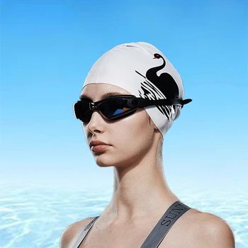 Силиконова шапка за плуване с принтом за възрастни, Дамски Водоустойчив ушна защита, шапка за плуване с дълга коса, Плажни Аксесоари за басейна