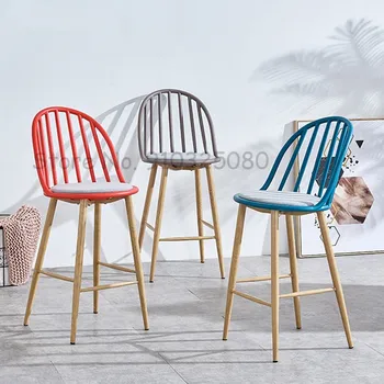 Скандинавски Бар стол за заведение, Имитация на дърво, Кухненски Високо Столче, дизайнерски бар стол за сядане в индустриален стил, Творчески бар маса, стол