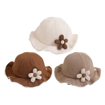 Сладко детска шапка от слънцето с цветя, за деца, широка периферия градинска шапка рибар, тъканно шапка за момичета и момчета