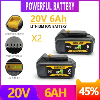 Сменяеми литиево-йонна батерия 20V 6.0 Ah, съвместим с электроинструментами Dewalt 18V MAX 18650, батерии със зарядно устройство DCB200