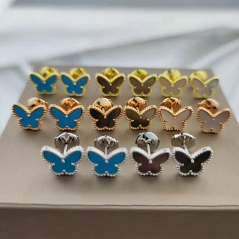 Сребърни позлатени мини-обици с пеперуди-Фритилляриями, Европейски и американски висококачествен Женски Модната марка, Бижута подарък