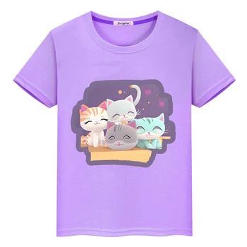 Супер котенца, сладка тениска, къси потници с принтом, дрехи за момичета и момчета, y2k, цельнокроеные памучни тениски с изображение, Аниме, лятна детски дрехи Kawaii