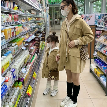 Съвместимо дълго палто за мама и дъщеря 2022, Дамско модерно яке с цип, Есен облекло за момичета, ветровка за родители и деца