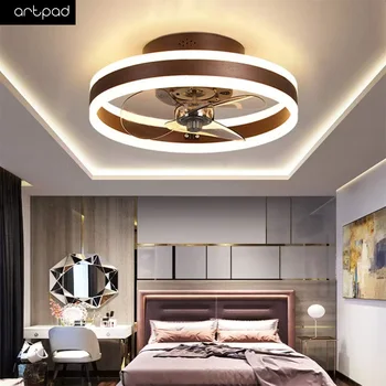 Тавана лампа Artpad Електрическа крушка с вентилатор на дистанционното управление, полилей с 6 нюанси за спалнята, регулируема мощност 24 W