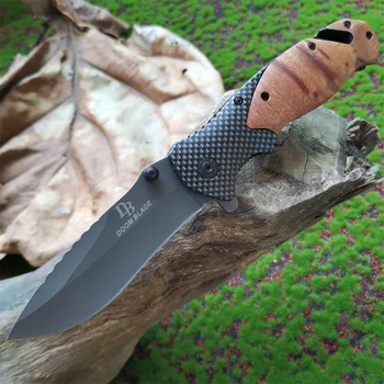 Тактически Сгъваем нож, Джобен Ловни бойни ножове, 7Cr17Mov острие, дървена дръжка, мъжки подарък с прозорец ключ и нож за въже