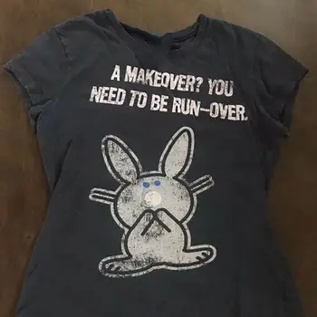 Тениска с сладък заек, Лятна дамски дрехи Y2K с графичен принтом, тениска, градинска дрехи, съкратен топ, Естетична готическата тениска Harajuku, тънка