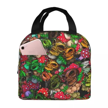Термоизолированная чанта Обяд-бокс С цветни Черепи и Гъби, чанта за обяд, чанта-хладилник, чанта-хладилник, чанта за храна по време на работа