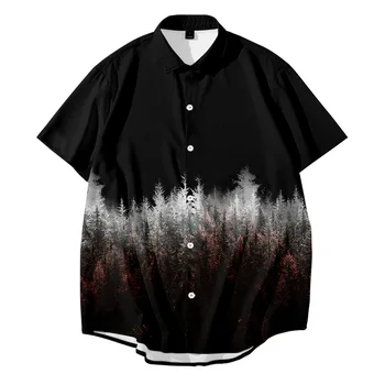 Топ с персонализирани принтом Black Forest, модерна риза с къс ръкав, Хавайски ежедневни Плажната мъжка риза голям размер