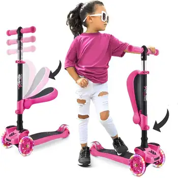 Триколка скутер Hurtle за деца - led светлини на колела, регулируем волан с възможност за накланяне и складное седалка - за каране в седнало или изправено положение