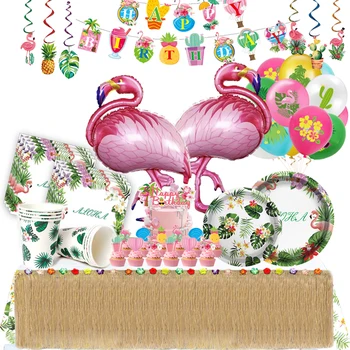 Тропически Фламинго Luau, Подаръци за Партита, Хавайски украса за партита, Цветя, Трева Хула, посуда и прибори за Еднократна употреба, Стоки за улицата