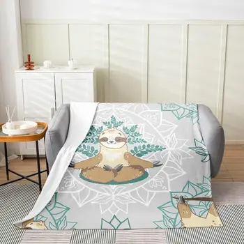 Уважаеми фланелевое флисовое одеяло с ленивцем, в стил Бохо Мандала, всесезонное Одеало за легло, Пушистое одеало за диван-легло
