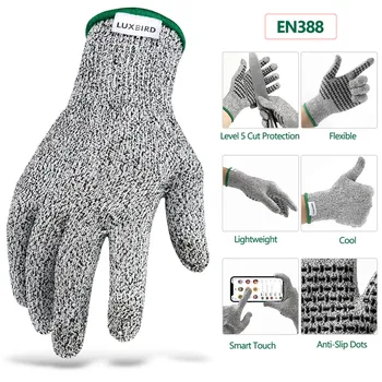 Устойчиви към нарязан-устойчиви Ръкавици HPPE & Nylon EN388 Anti-cut Level 5 Предпазни Работни Ръкавици Сензорен Противоскользящий Инструмент за Кухня, Градина