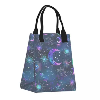 Хартиена чанта за обяд Galaxy Moon Starry Star, водене жив свежест, с плетене на една кука и линия, Топлоизолационна чанта за обяд
