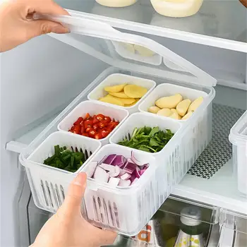 Хладилник За отвеждане на водата, за Съхранение на пресни зеленчуци и плодове, Органайзер за зеленчуци и плодове, Кухненски Кутия за съхранение на лук, Джинджифил и чесън