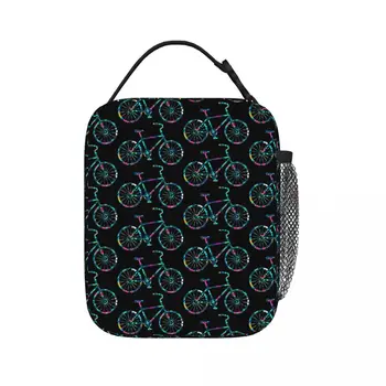 Цветни чанти за обяд с велосипеди дизайн, Изолирано чанта за обяд, Преносима термосумка, Херметически затворени чанта за пикник за жени, Студентски училище
