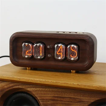 Цифрови ламповые часовници от масив от черен орех с подсветка Реколта Електронни Настолни часовници Nixie, Цифров часовник 