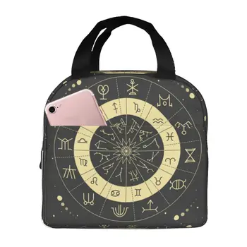 Чанта за обяд за жени Луната Звезда Мистично Слънцето Астрология, Таро Готически Изолиран обяд-бокс охладител чанта-тоут за възрастни Мъже за Работа Офис Училище