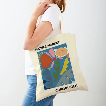 Чанта за пазаруване в супермаркета с двойно принтом, Дамски чанти-тоут, Реколта Абстрактни Цветя чанта, Ежедневни холщовые дамски чанти за пазаруване