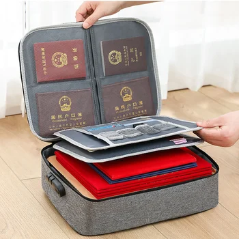 Чанта за съхранение, 3-слойный Органайзер голям капацитет, с ключ, Документи, Билети, Файл със сертификата, Пътен портфейл за паспорт
