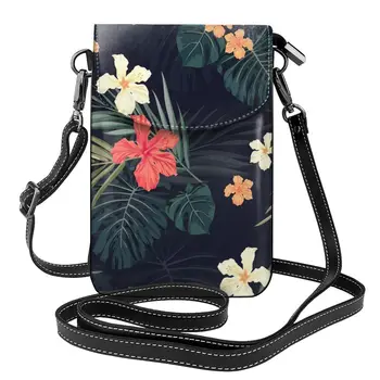 Чанта през рамо с Тъмни Тропически Цветя, Пътни Кожени дамски чанти, Дамска Мода, Чантата за многократна употреба