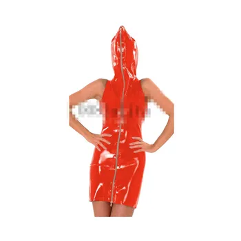 Червена рокля от латекс, каучук Гумените с маска, прическа, мини-пола с цип, парти