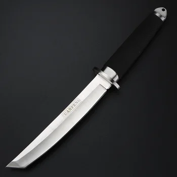 Черен уличен ловен нож с висока твърдост, с фиксирано острие, многофункционален нож за къмпинг EDC, включително и кожен калъф