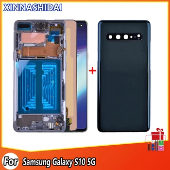 Чисто нов AMOLED LCD дисплей за SAMSUNG S10 5G LCD G977N Дисплей SM-G977U Сензорен екран Дигитайзер За SAMSUNG Galaxy S10 5G с рамка