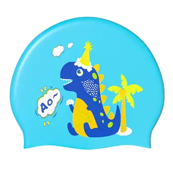 Шапка за плуване с защита на коса, силикон водоустойчив шапка за плуване за момичета и момчета, шапка за плуване с анимационни модел, като се запазва косата суха