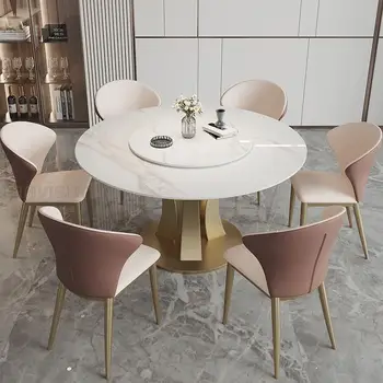 Ярко-бяла Кръгла маса за Хранене с превръщането на масата, Модерен минималистичен италиански лампа, Луксозен дизайнерски мебели от мраморно камък висок клас